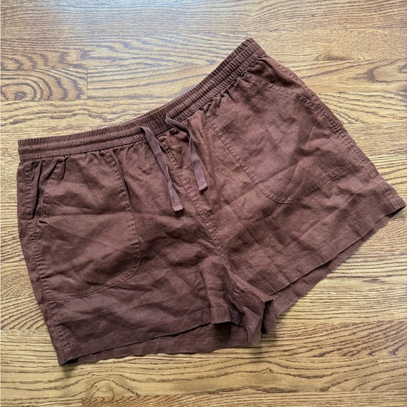 Quince Pants - NWT QUINCE 100% Linen Shorts Summer Beach Coastal lightweight Boho Brown XL